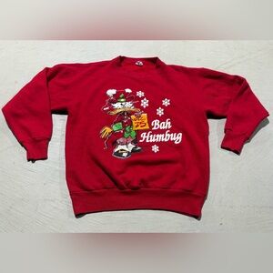 Vtg 90s Bah Humbug Duck Christmas UGLY SWEATER Crewneck Red Puff LRG Usa